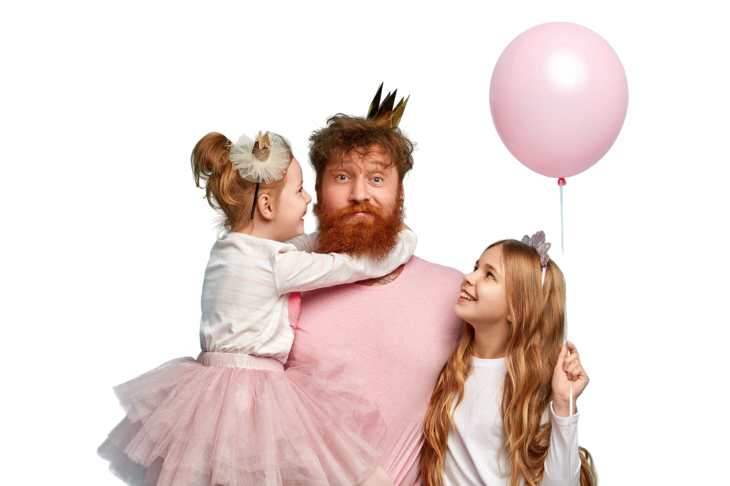 hombre barba roja sus hijas accesorios fiesta